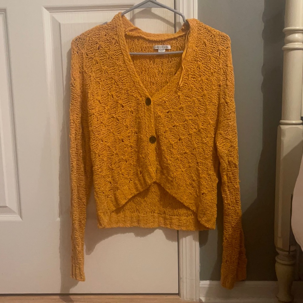 mustard color sweater/cardigan